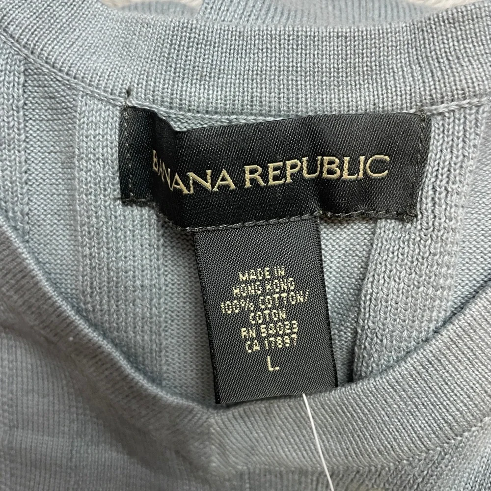 Vtg NWT Banana Republic Mens Ribbed Sweater Size L Blue Gray V-Neck 100% Cotton